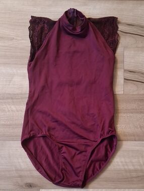 Suffolk Mock Neck Lace Cap-Sleeve Ballet Leotard Size Petite Adult (L)